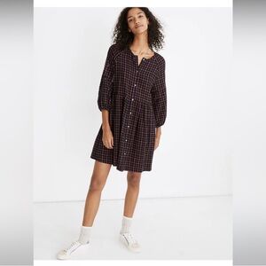 Madewell Plaid Flannel Raglan Button-Front Shirtdress